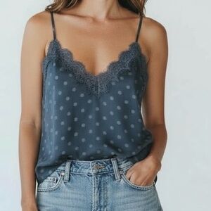 BLU PEPPER · SLATE BLUE POLKA DOT CAMISOLE TANK - SIZE SMALL